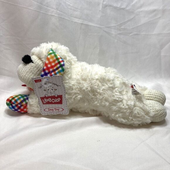 Multipet Sock-Face Lamb Chop Dog Toy Plush Squeaker 13"x4" Hard To Find Gingham - Picture 2 of 13